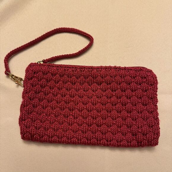 The Sak Knit Woven Wristlet Pouch Maroon, 8 x 5 Zip Closure burgundy shaded red - Picture 1 of 9